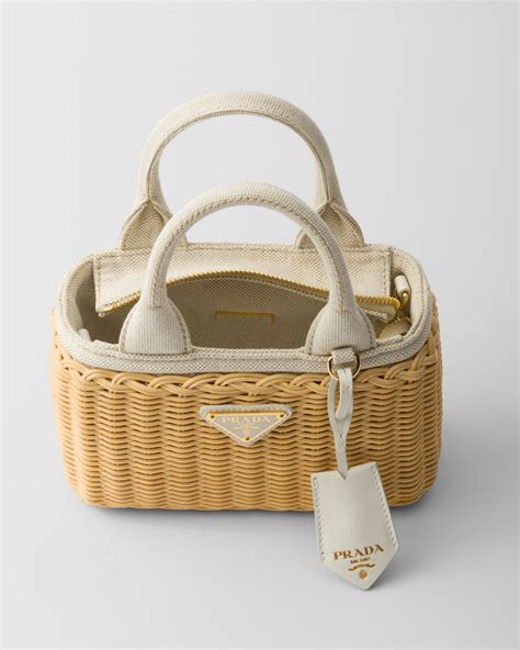 prada wicker canvas tote bag|Tan/white Mini Wicker And Linen Blend Tote Bag .